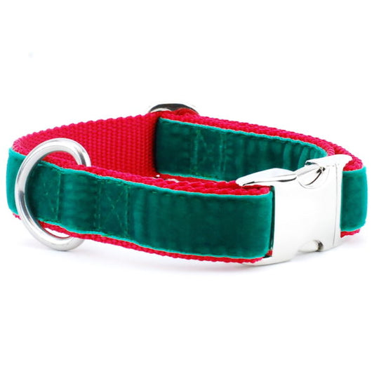 Green/Red Holiday Velvet Essential Buckle Martingale Dog Collar