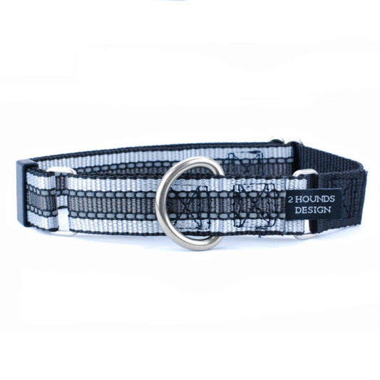 5/8″ and 1″ Reflective Black Nylon Martingale Dog Collar