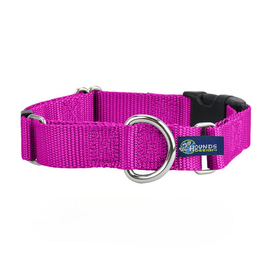 5/8″ and 1″ Raspberry Nylon Buckle Martingale Dog Collar