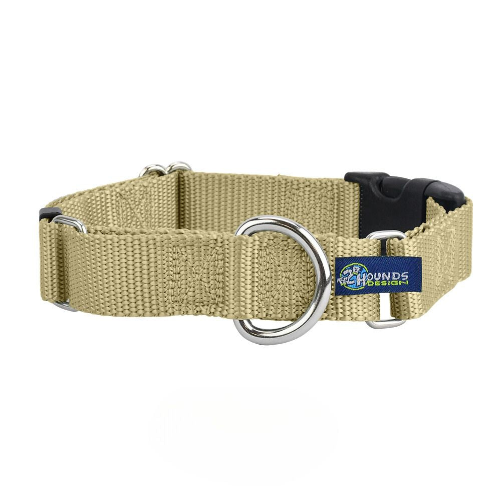 5/8″ and 1″ Tan Nylon Buckle Martingale Dog Collar