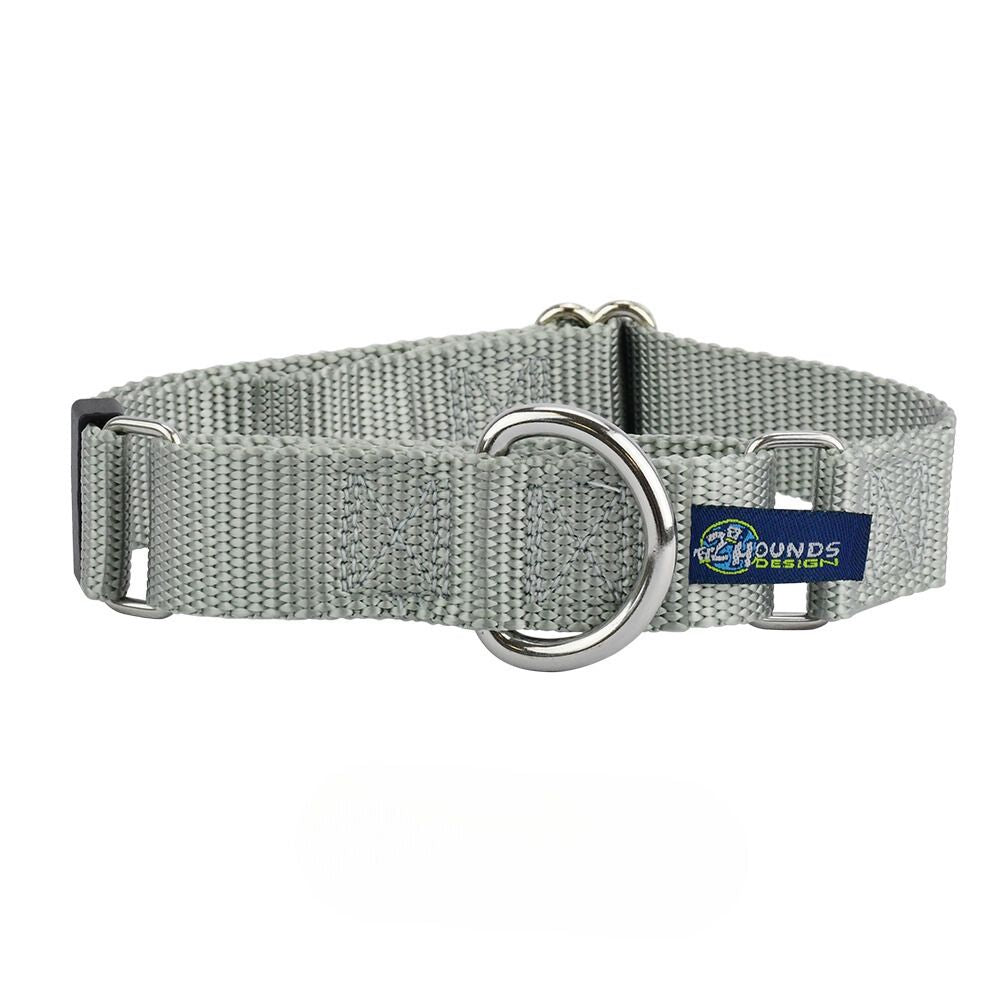 5/8″ and 1″ Silver Nylon Martingale Dog Collar